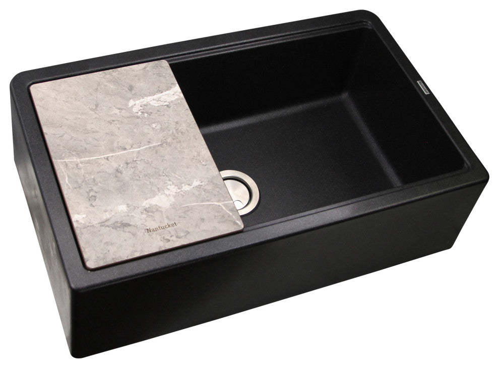 Nantucket Sinks 33" Workstation Granite Composite Apron Sink, Black