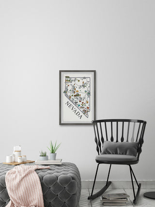 "Nevada Sites Map" Framed Painting Print, 8x12