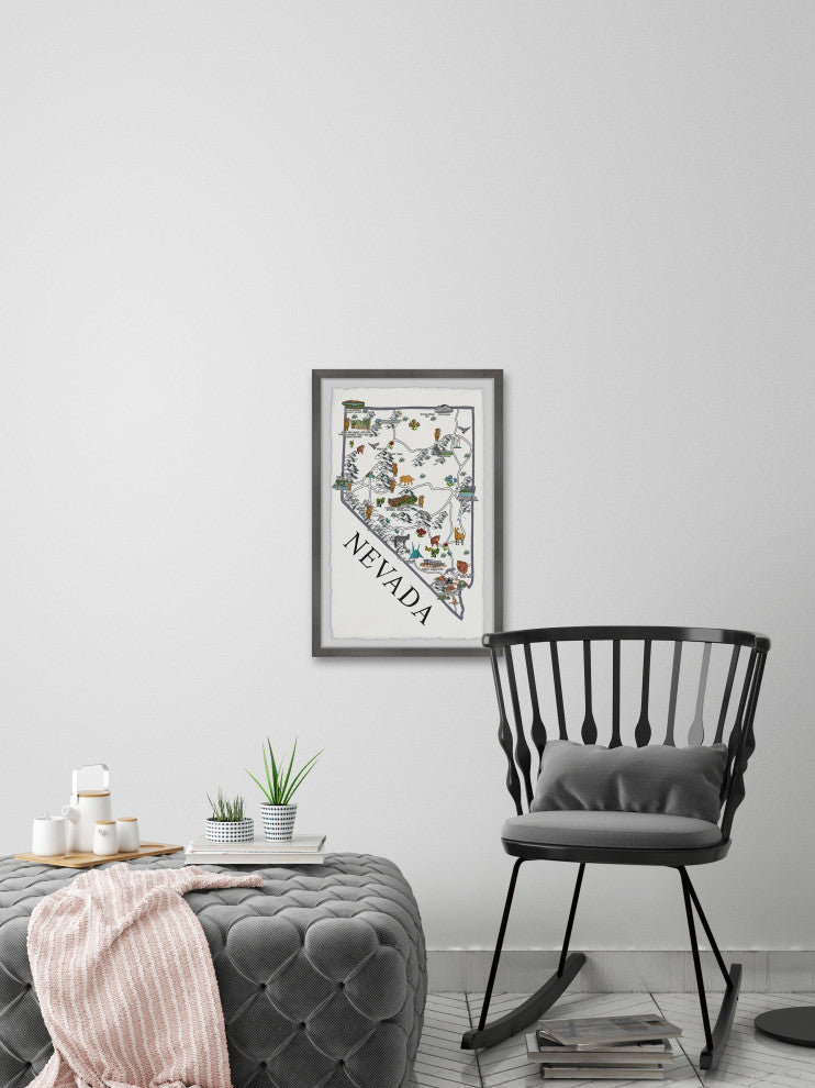 "Nevada Sites Map" Framed Painting Print, 8x12
