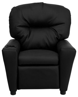 Contemporary Black Leather Kids Recliner With Cup Holder