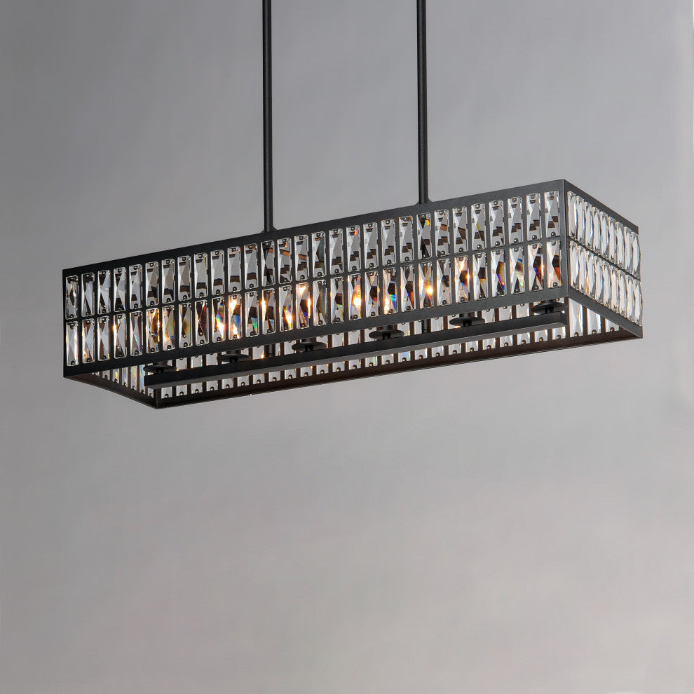 Maxim Lighting Madeline 10-Light Linear Pendant, Black/Beveled Crystal