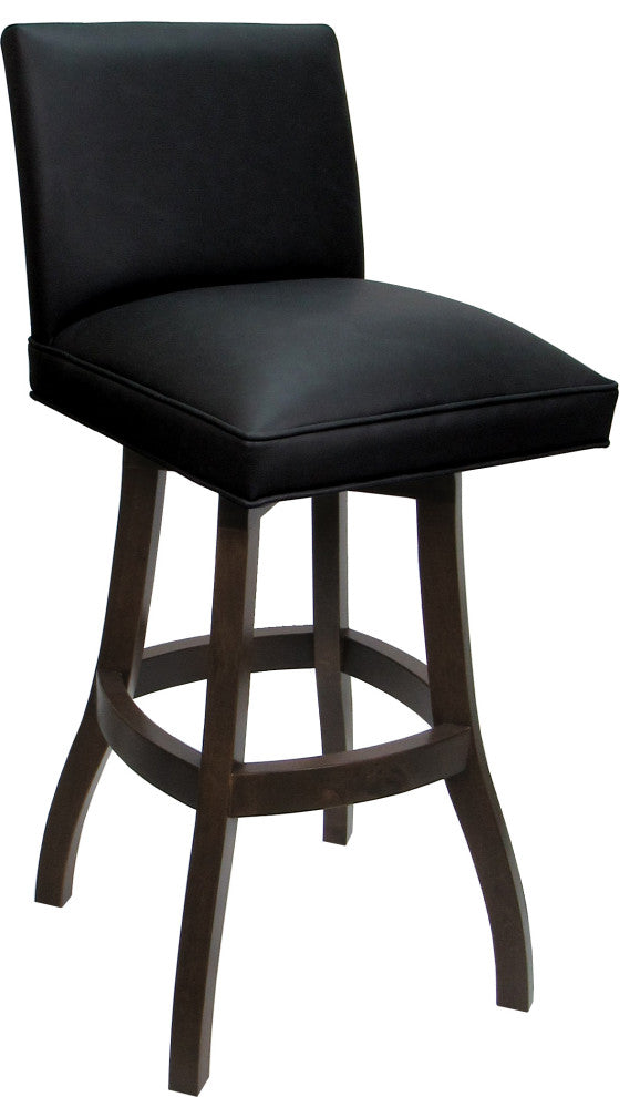 Swivel Wood Counter, Bar or Extra Tall Stool - Sommerville on S-Base, Black Vinyl - Dark Walnut, 26"