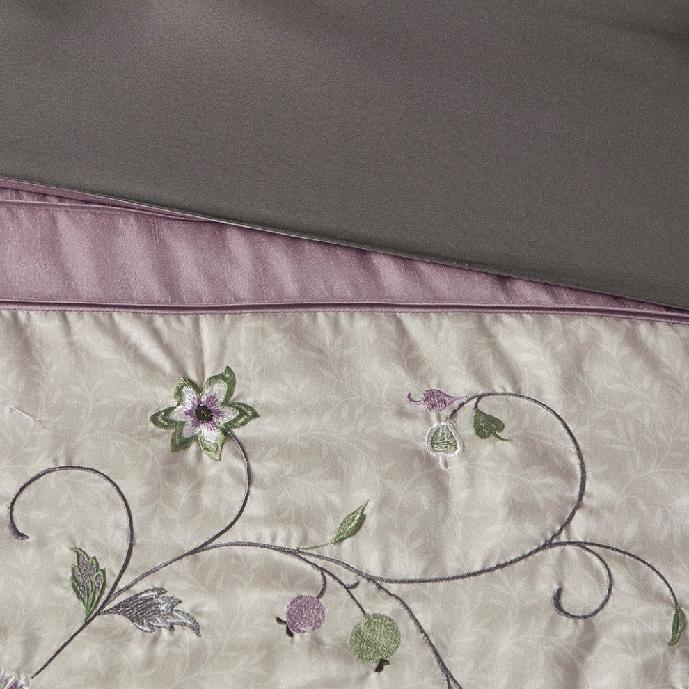 Madison Park Serene Embroidered 7 Piece Comforter Set, Purple