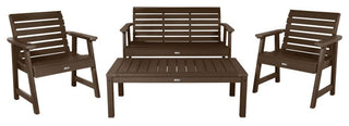 4' Weatherly Bench, Chairs, Conversation Table, 4-Piece Set, Weathered Acorn