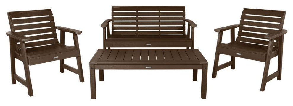 4' Weatherly Bench, Chairs, Conversation Table, 4-Piece Set, Weathered Acorn
