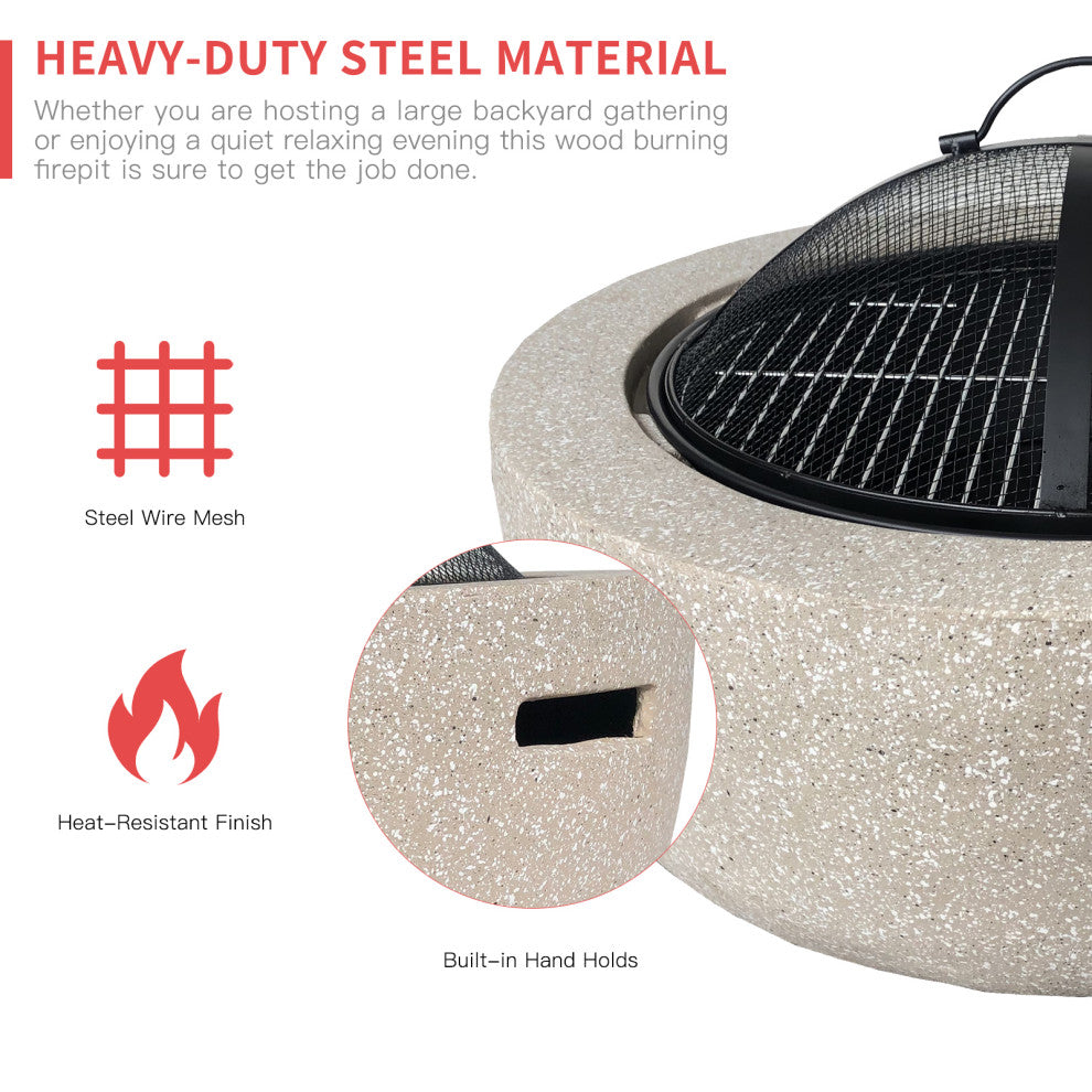 17'' H x 24'' W Polyresin Wood Burning Outdoor Fire Pit