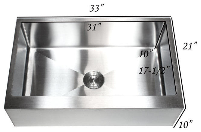 33" Stainless Steel Flat Front Farm Apron Single Bowl Kitchen Sink