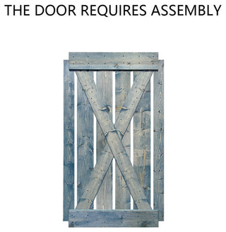 Stained Solid Pine Wood Sliding Barn Door, Denim Blue, 38"x84", X Series