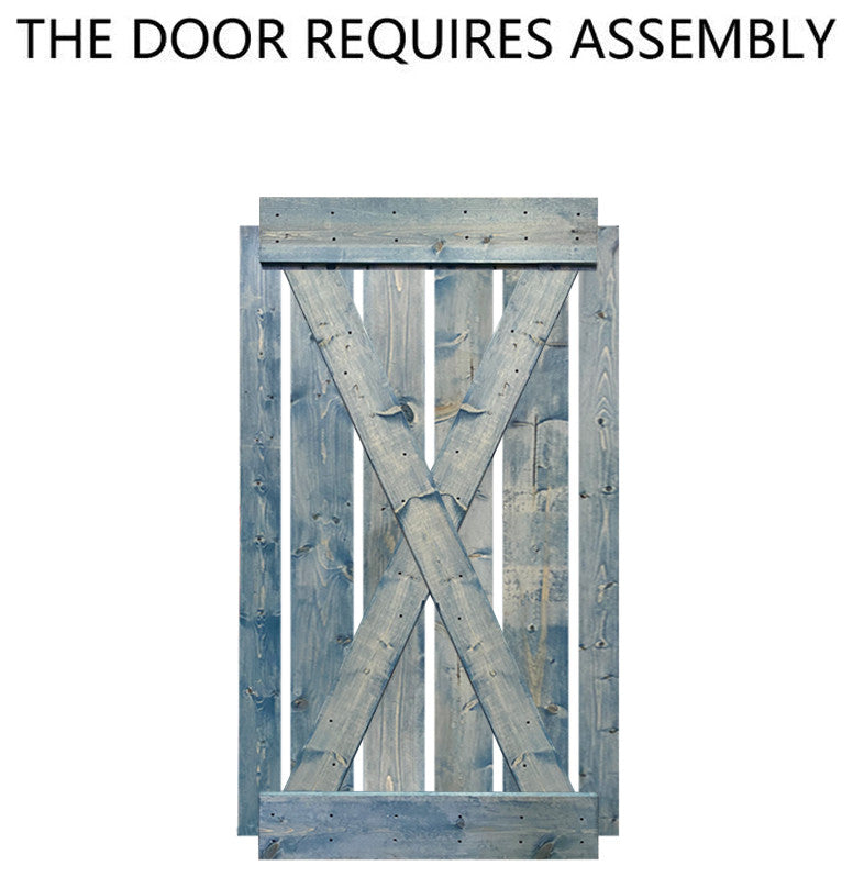 Stained Solid Pine Wood Sliding Barn Door, Denim Blue, 38"x84", X Series