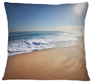 Calm Blue Beach Under Bright Sun Seascape Throw Pillow, 16"x16"