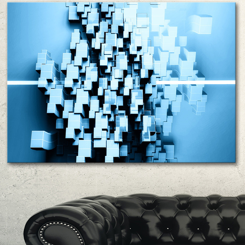 Blue 3D Cubes Fractal Design, Abstract Canvas Wall Art Print, 40"x30"