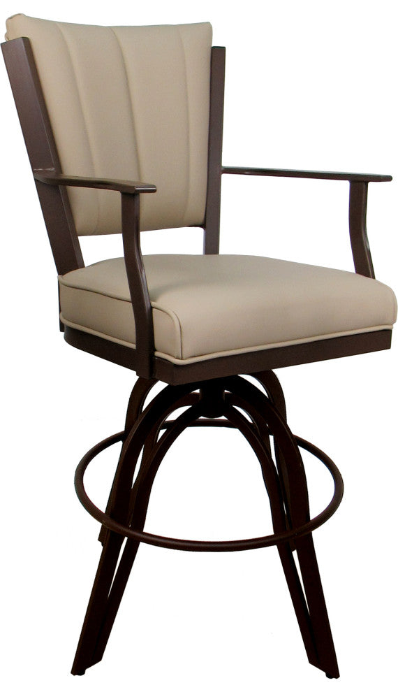 Leather Swivel Tilt Metal Bar Stool - Montana on A-Base, Tan Leather on Brown, 26"