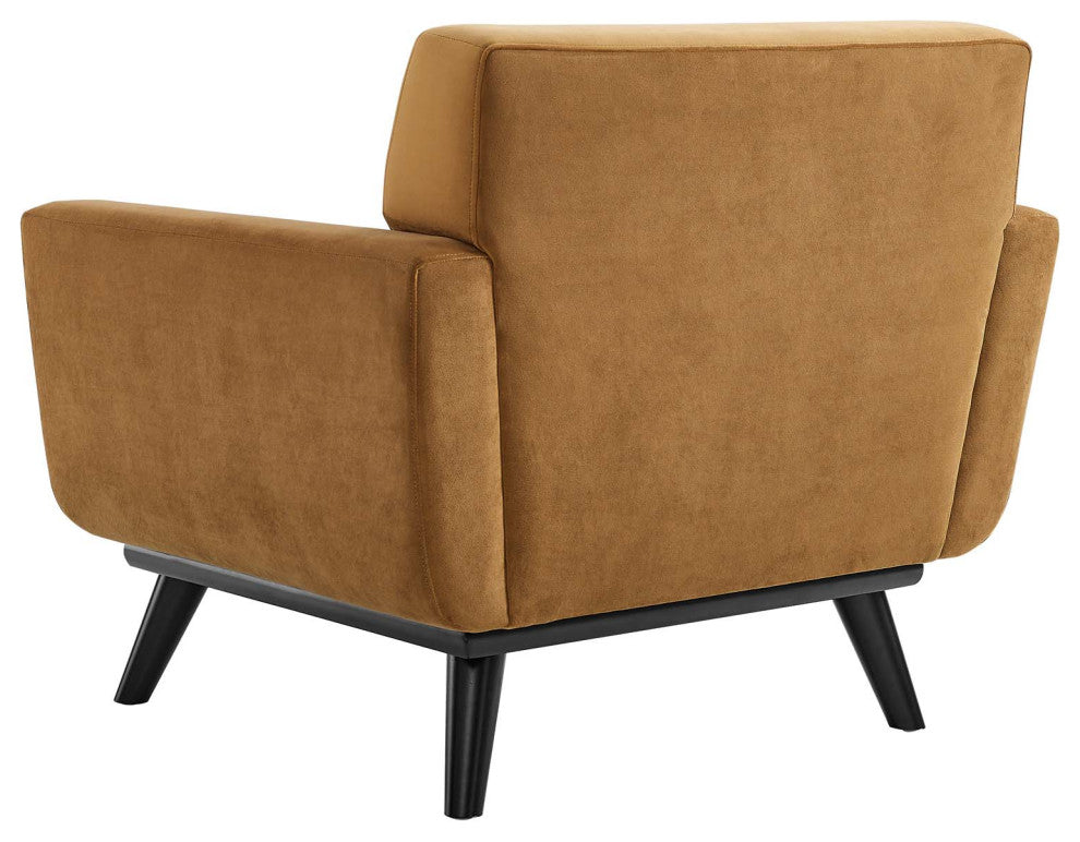 Armchair Accent Chair, Brown, Velvet, Modern, Mid Century Hotel Lounge Cafe