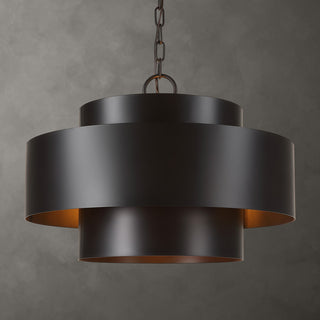 Dark Bronze Tiered Metal Drum Shade Chandelier 4 Light Pendant Modern Minimalist