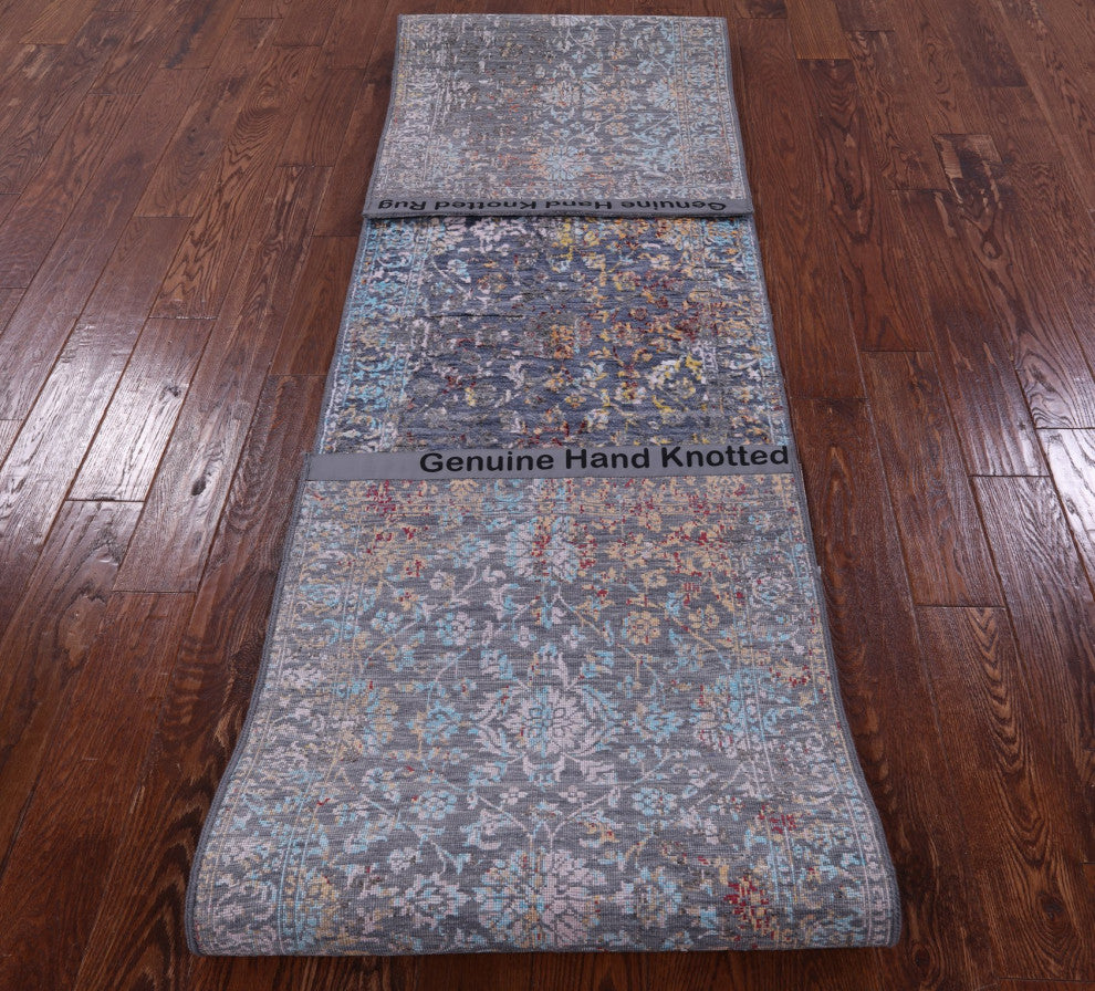 Persian Hand-Knotted Wool and Silk Runner Rug 2' 6" X 12' 4" Q11834