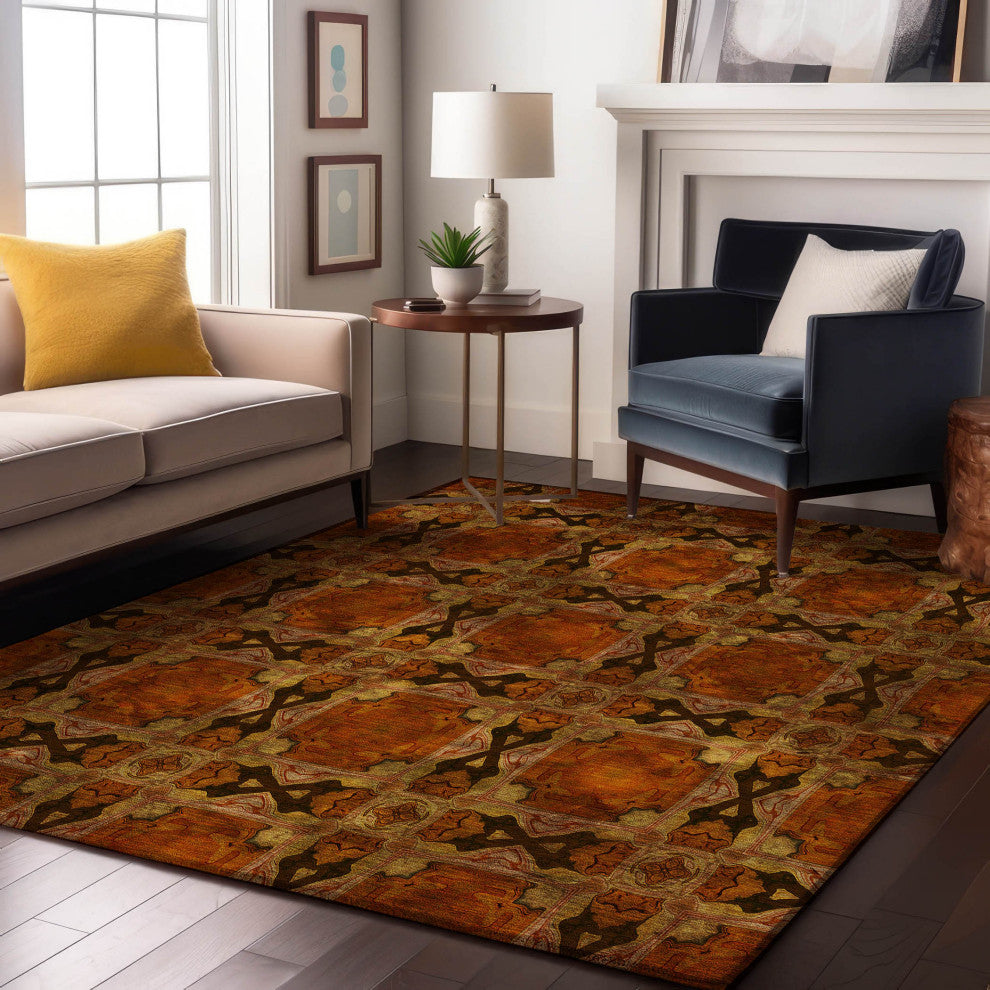 Premium Machine Washable Mayfield AMF564 Paprika 3' x 5' Rug