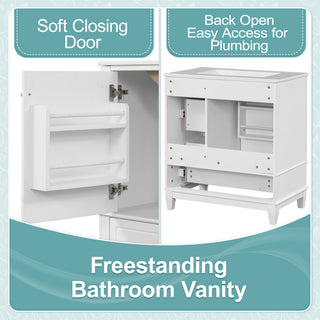 GDF Studio 30" Vanity With Ceramic Sink, Soft Close Door & Drawers, White