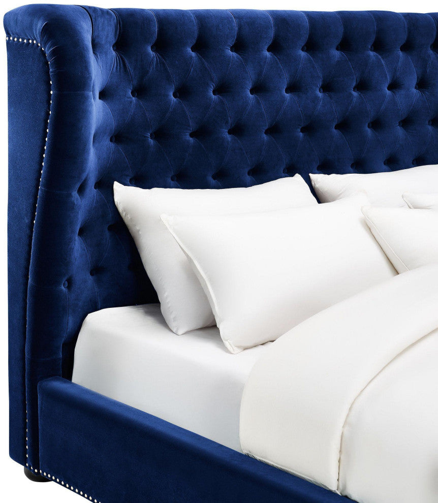 Finley Blue Velvet Bed, Queen