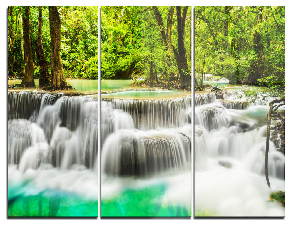 "Panoramic Erawan Waterfall" Photo Metal Wall Art, 3 Panels, 36"x28"