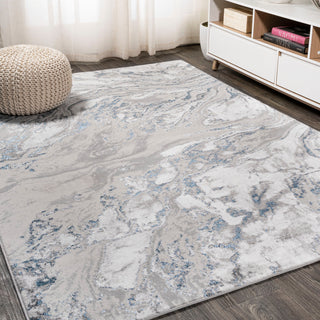Swirl Marbled Abstract Area Rug, Gray/Blue, 8 X 10