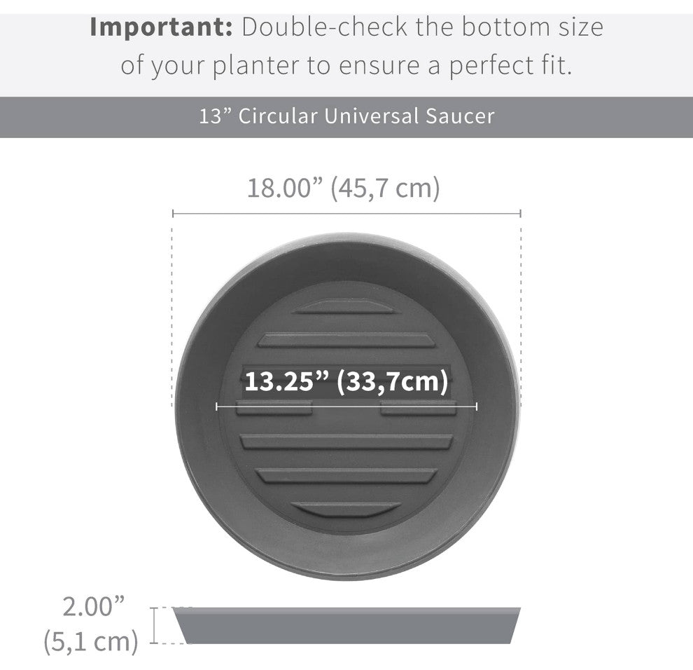 Universal Round Plant Saucer, Drip Tray, Inner Diameter 13" x Outer 17", Black