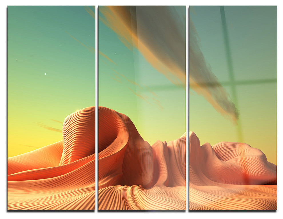 "3-D Alien World Surreal Fantasy" Metal Wall Art, 3 Panels, 36"x28"
