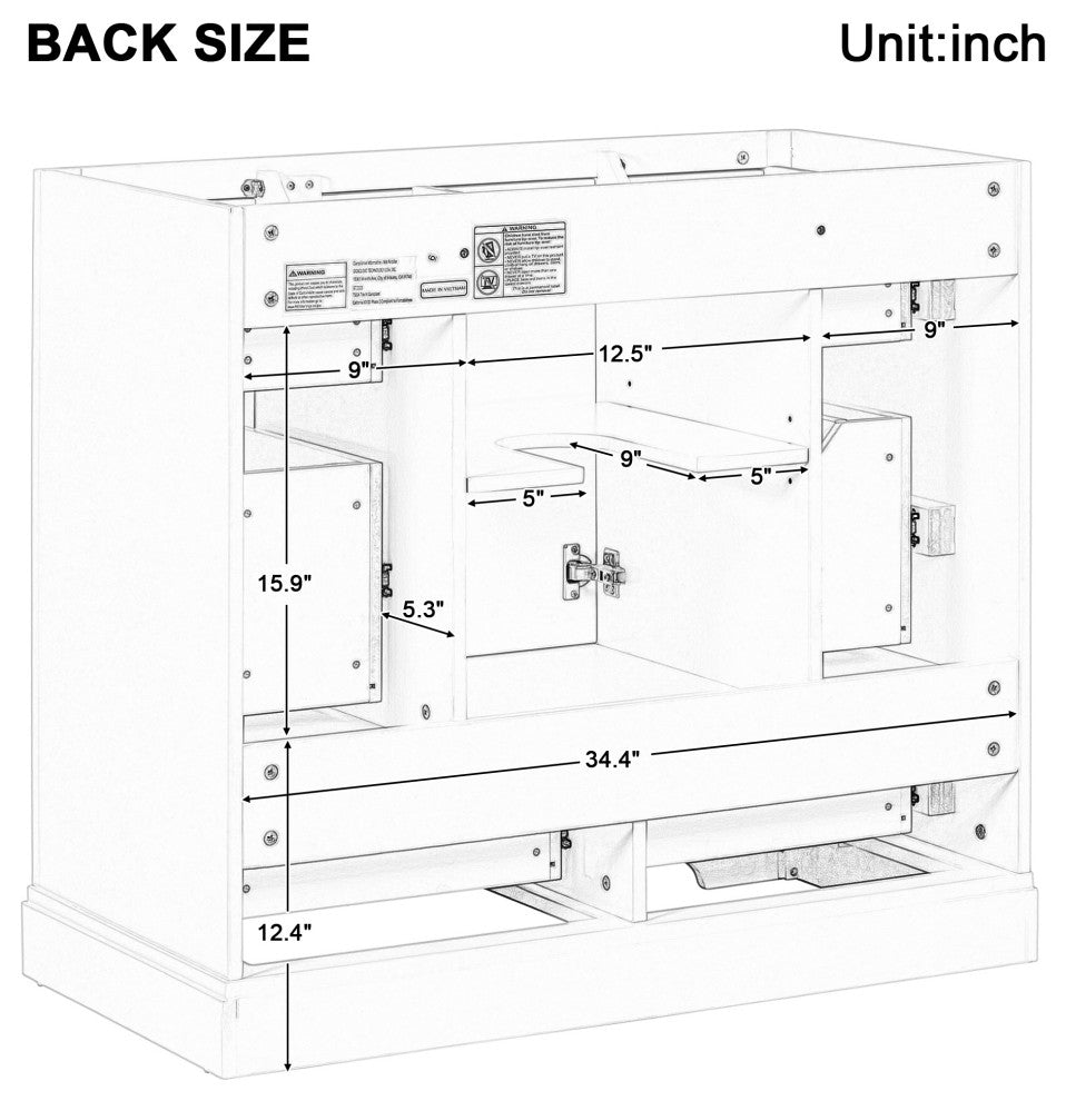 36" Freestanding Bath Vanity Cabinet Without Top, White