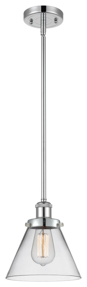 Large Cone 1-Light Pendant, Polished Chrome, Clear