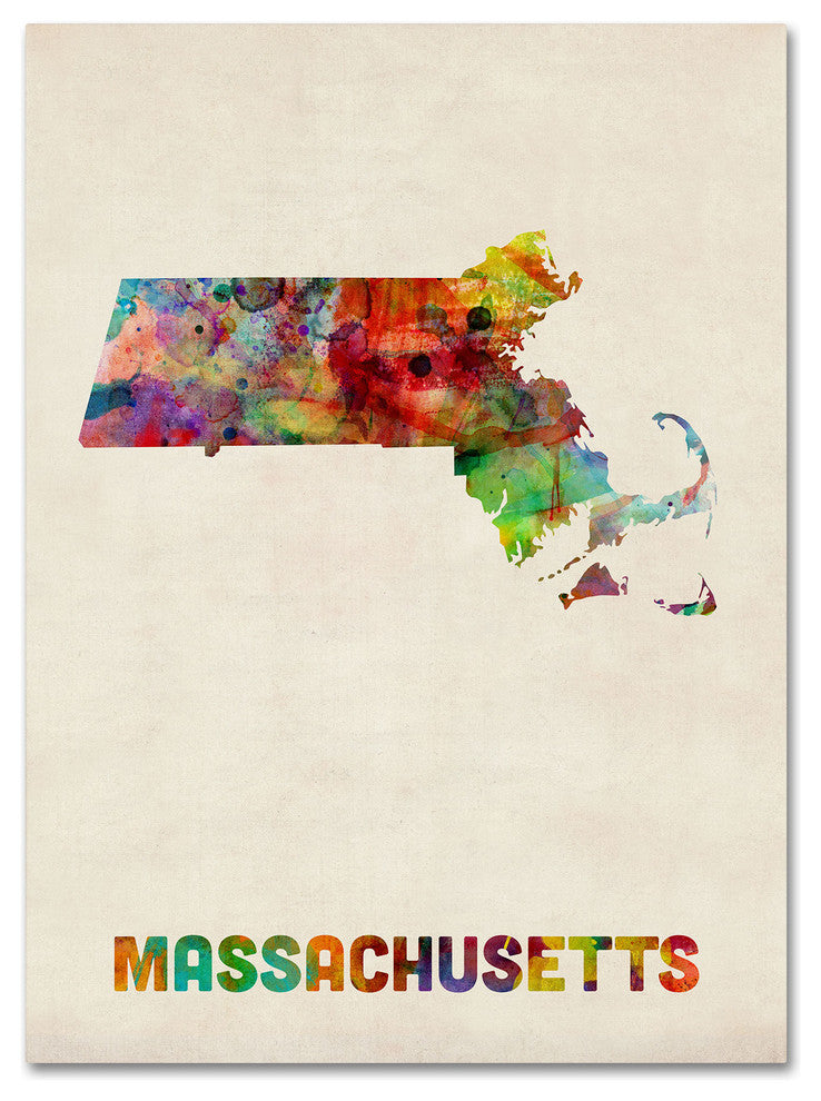 'Massachusetts Map' Canvas Art by Michael Tompsett