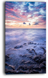 "Long Exposure Twilight Sea Rocks" Beach Canvas Wall Art, 20"x40"