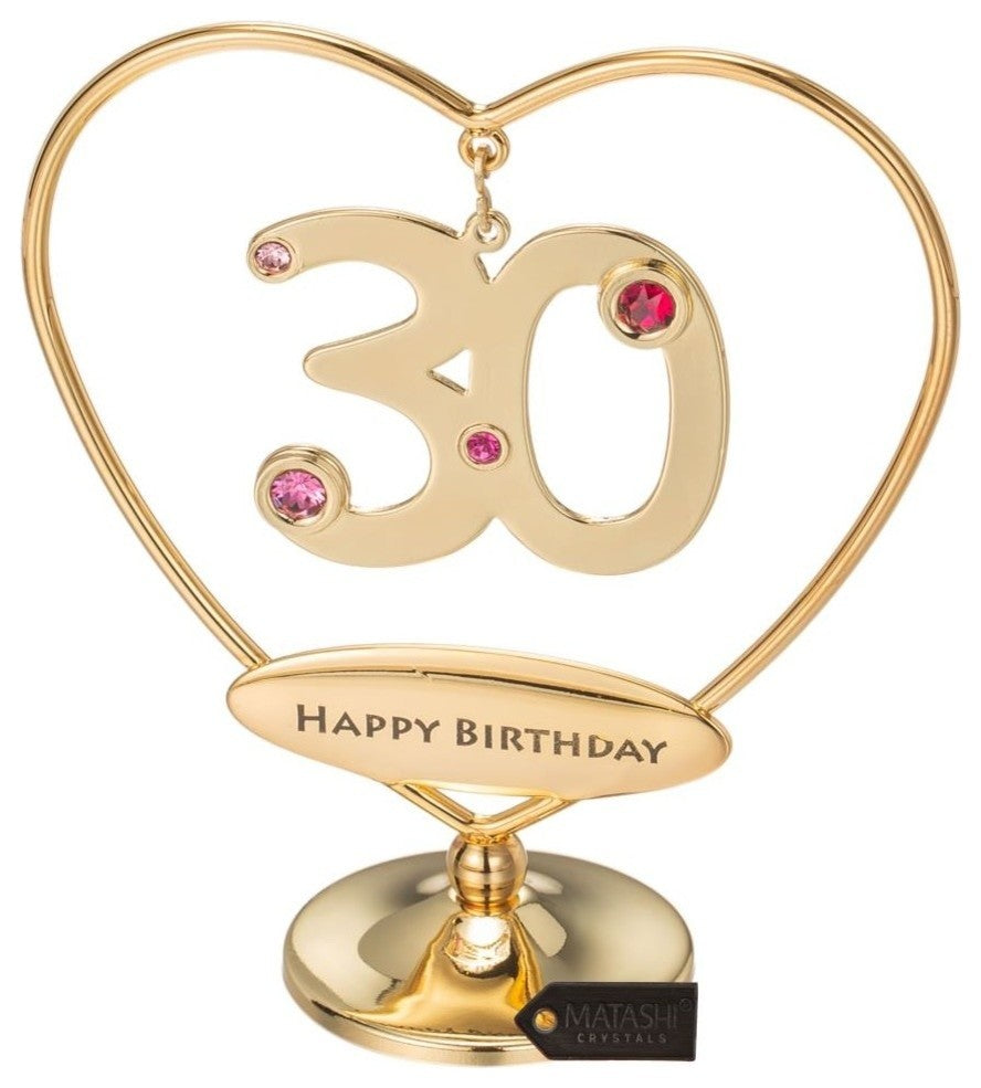 24K Gold Plated Beautiful 30th "Happy Birthday" Heart Table Top Ornament