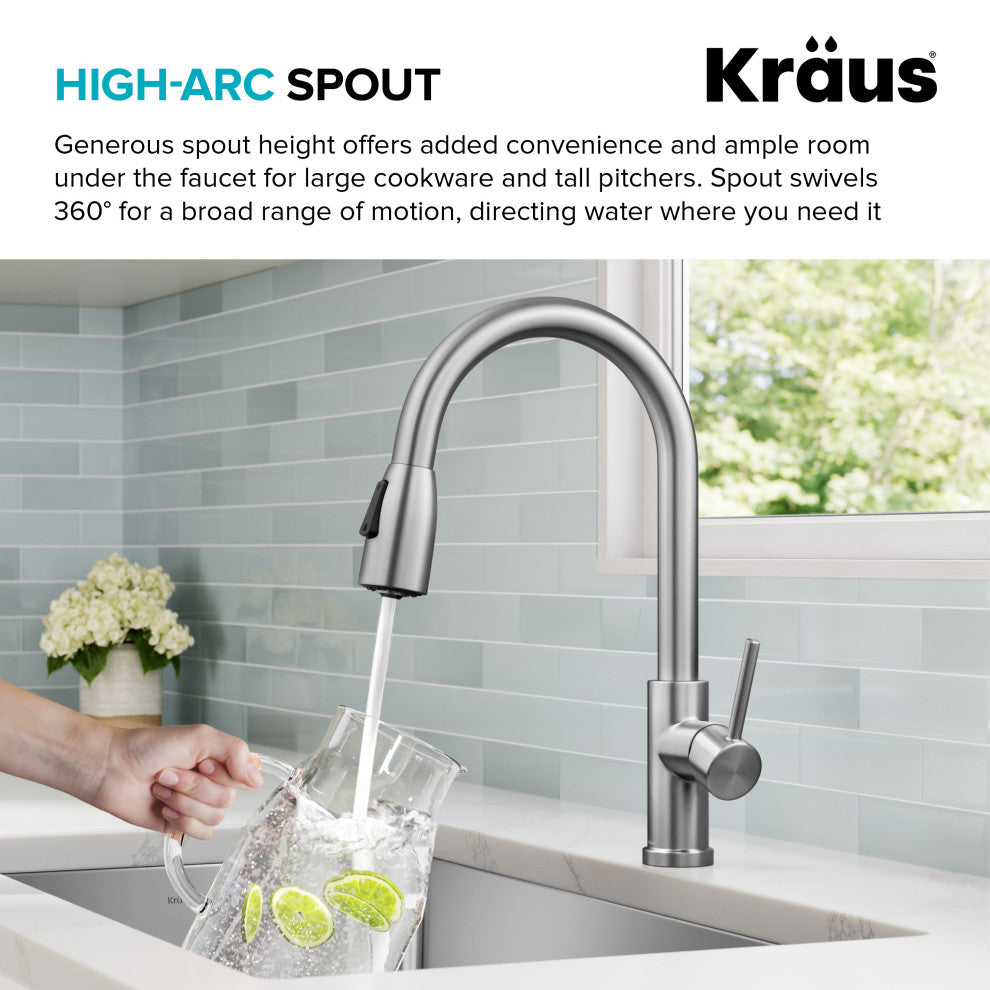 KRAUS Coda 2-Function 1-Handle Pull Down Kitchen Faucet Spot Free St Steel