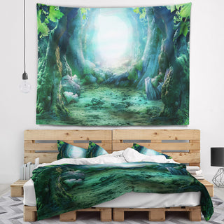 Romantic Blue Forest View Landscape Photo Wall Tapestry, 60"x50"
