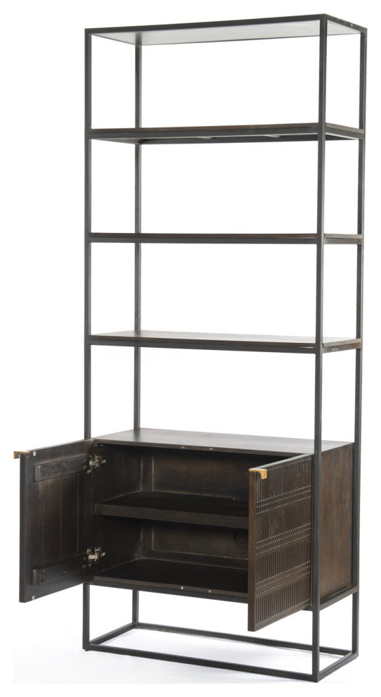 Kelby Bookcase Carved Vintage Brown, Vintage Brown, Gunmetal