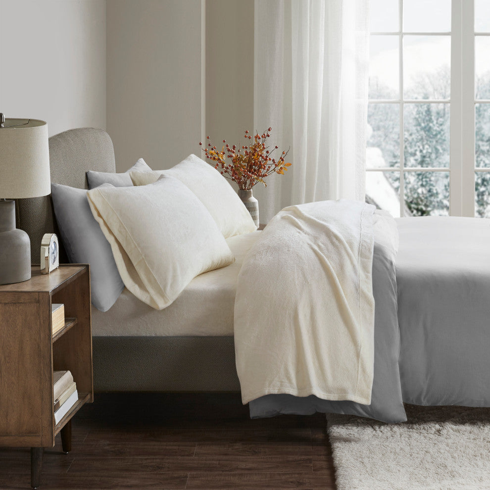 True North by Sleep Philosophy Knitted Plush Sheet Set, Ivory, Twin