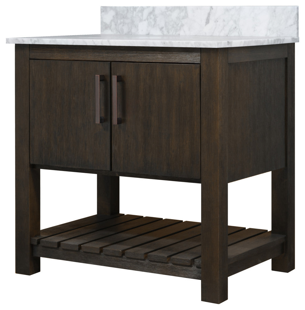 30" Vanity with Carrara White Marble Counter and BackSplash, Oil Rubbed Bronze, Without Mirror