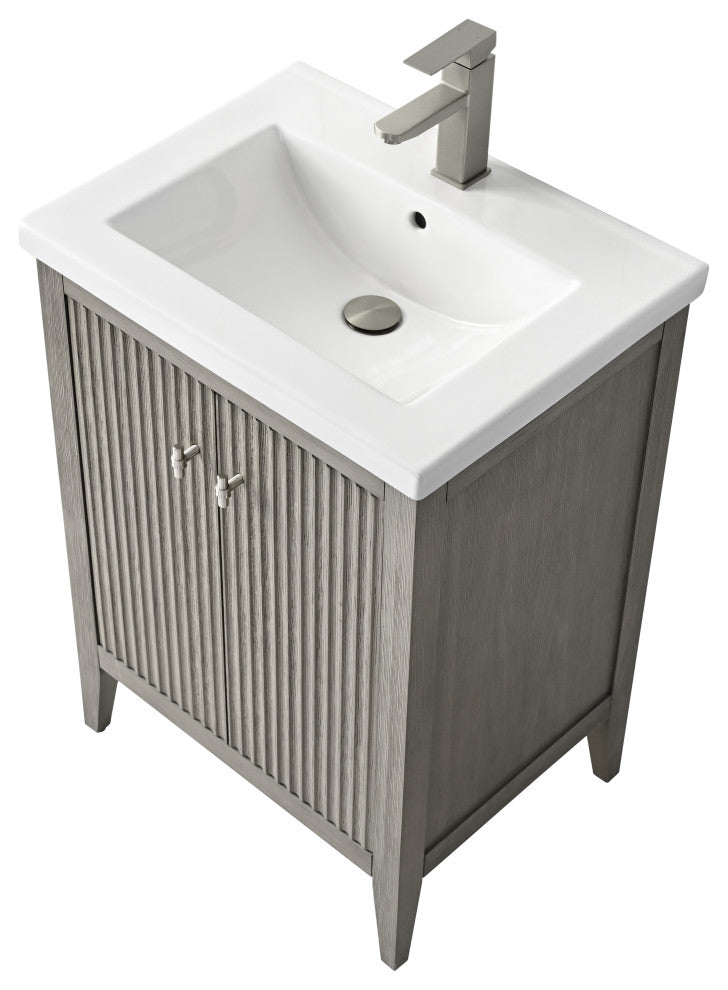 Vanity Art Freestanding Vanity, Driftwood Gray, 24", Single Sink, Brushed Nickel