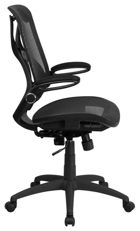 Contemporary Office Chair, Breathable Seat & High Back With Padded Arms, Black