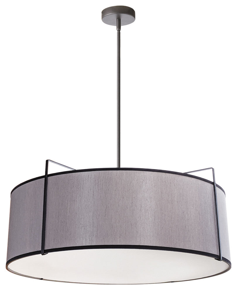 4 Light Drum Pendant, Black/Grey Shade, 790 Diffuser,Black
