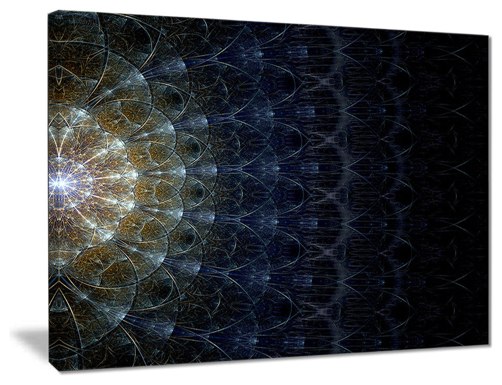 "Symmetrical Blue Silver Fractal Flower" Digital Wall Art, 20"x12"