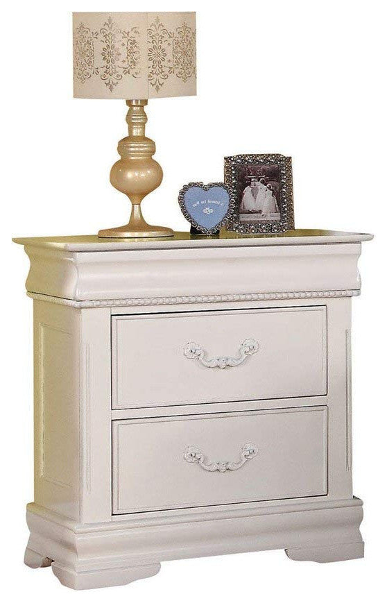 Wooden Three Drawer Nightstand With One Hidden Top Drawer, White