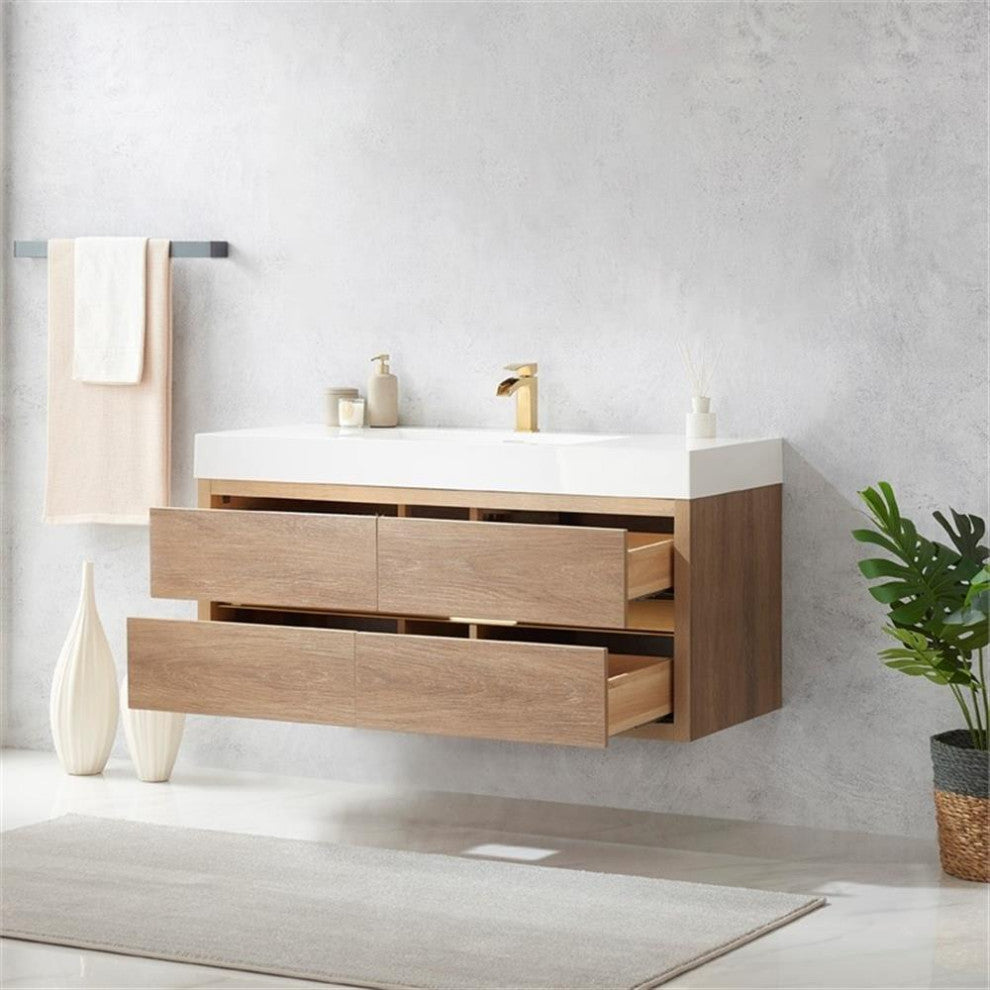 Palencia 48" Single Sink Wall-Mount Floating Wood Bathroom Vanity No Mirror