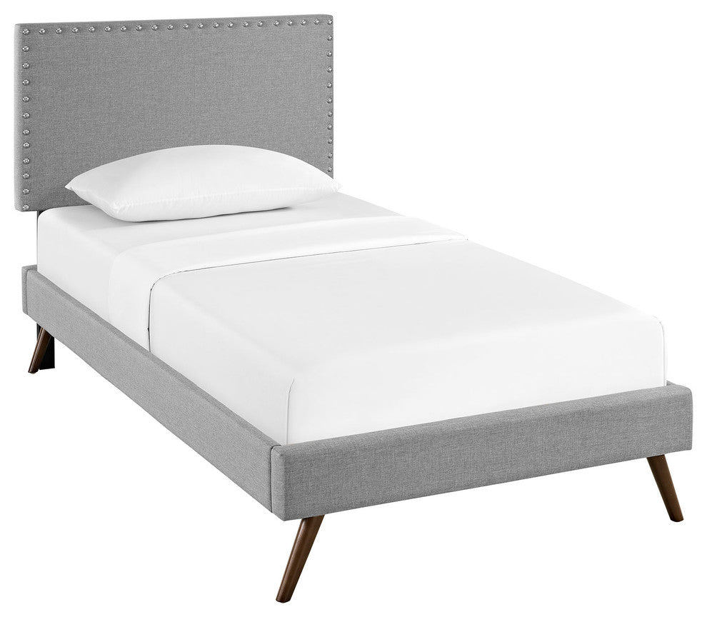 Modway Phoebe Twin Fabric Platform Bed With Round Splayed Legs, Light Gray