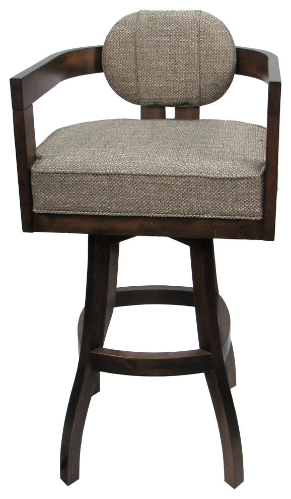 Swivel Wood Bar Stool Kadir Plus on S-Base, Plumley Cocoa - Dark Walnut, 34"
