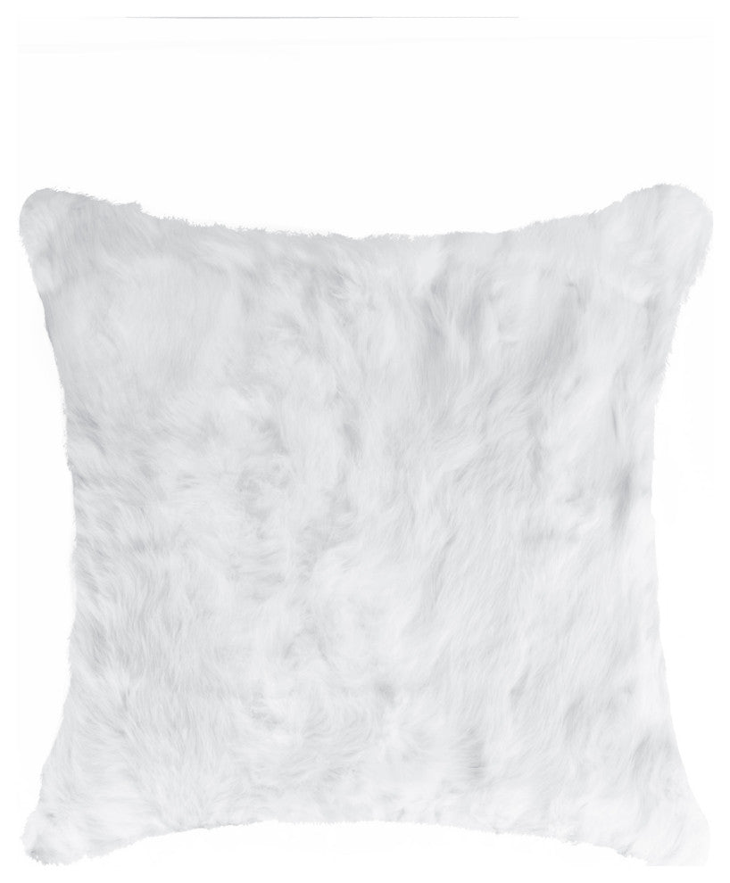 Set Of Two 18" White Rabbit Zippered Natural Fur Throw Pillows