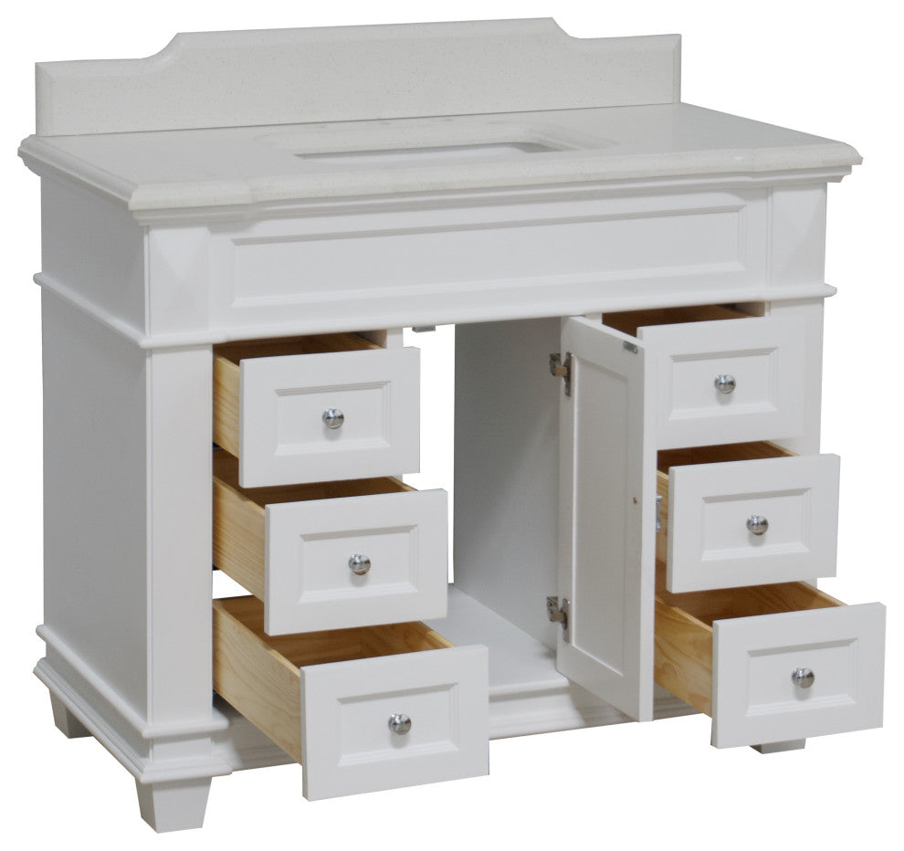 Elizabeth 42" Bathroom Vanity, White, Quartz