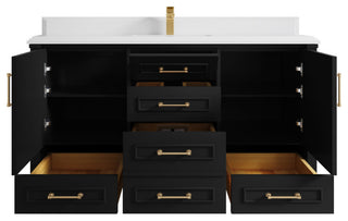 Aberdeen 60 Single Bathroom Vanity in Black 1.5" White Quartz
