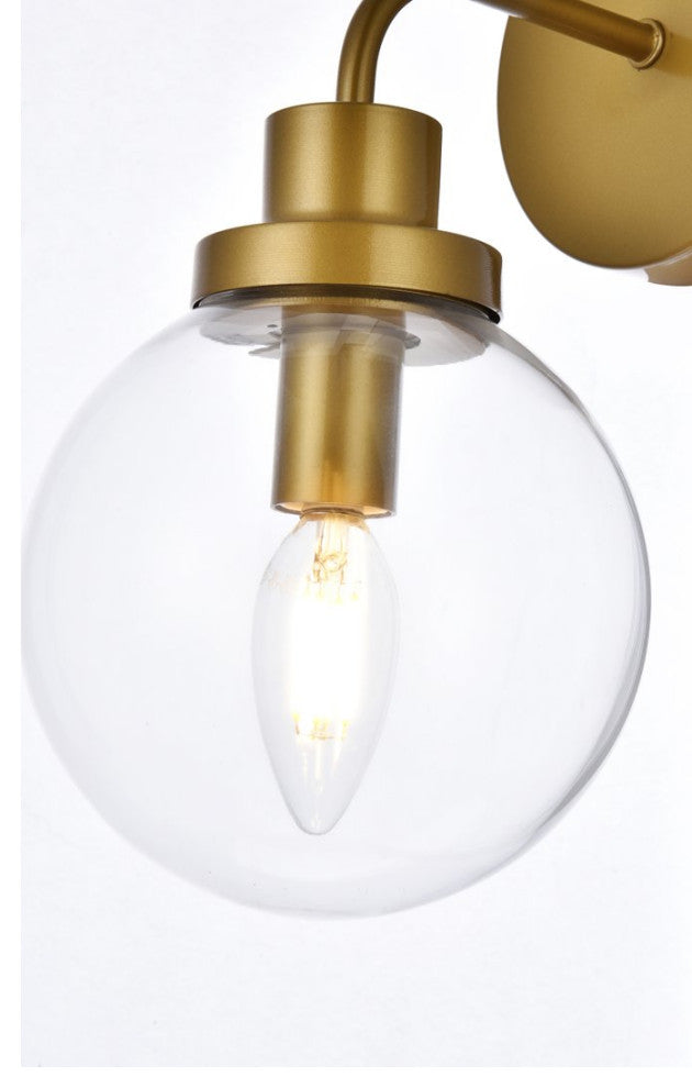 Helen 1-Light Bath Sconce, Brass With Clear Shade