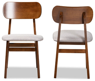 Euclid Mid-Century Grey Upholstered Brown Finished Wood 2-Piece Dining Chair Set