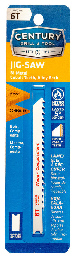 Bi-Metal Jig Saw Blade, Universal Shank, 6Tx3-5/8"